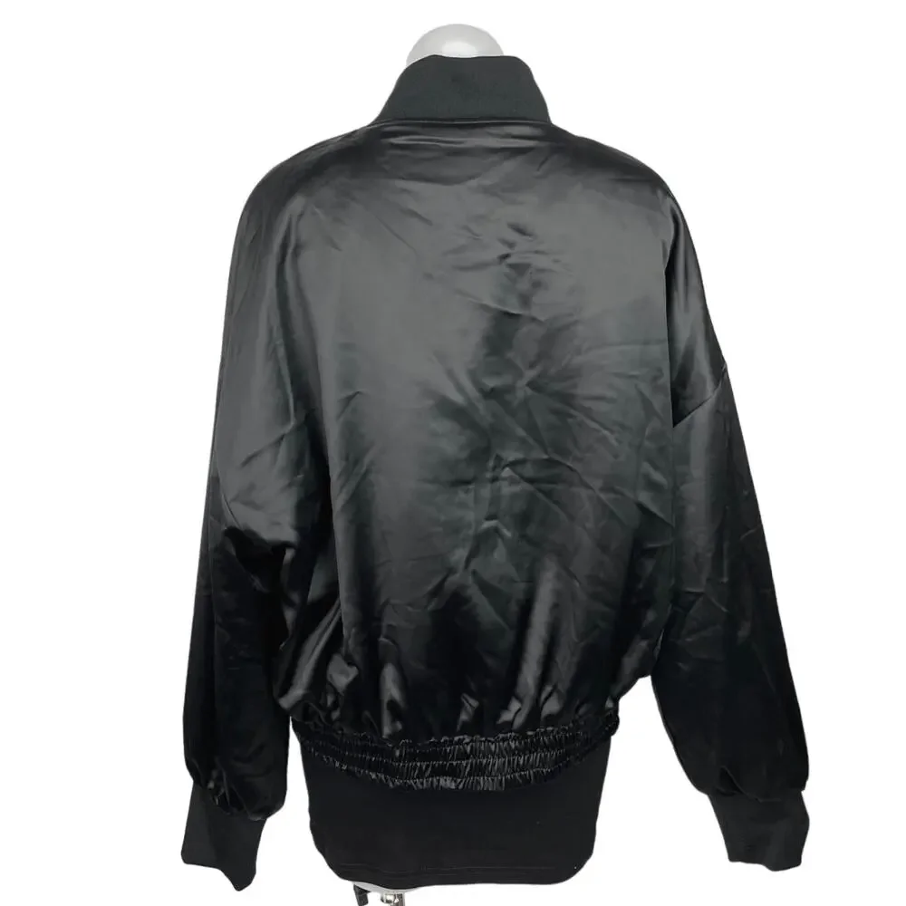 Beginning Boutique Black Satin Zip Up Long Sleeve Bomber Jacket Coat Size 6